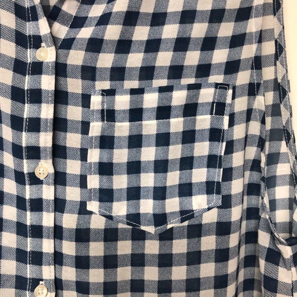 Hollister Sheer Sleeveless Long Plaid Button Up Blouse - Picture 3 of 7